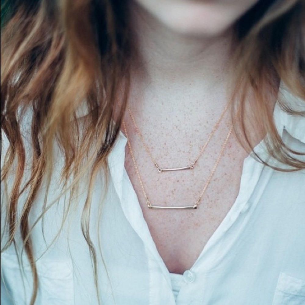 Simple Bronze + Gold Bar Necklace